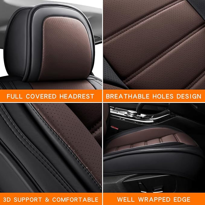 MINGBRON Seat Covers, Car Seat Covers Front Seats, Car Seat Cover, Car Seat Protector Waterproof, Car Seat Cushion Nappa Leather, Brwon Seat Covers Carseat Cover Universal Fit for Most Cars - Image 7