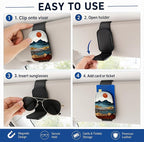 Leather Magnetic Sunglass Holder for Car Sun Visor, Cute Eyeglass Ticket Card Hanger Clip, Universal Auto Interior Accessories for SUV Pickup Truck, Sunset Mountain - Image 5
