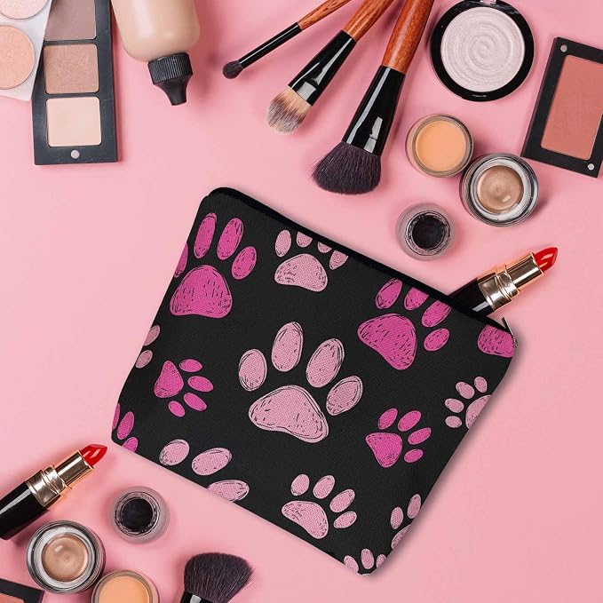 Women Cosmetic Bag Dog Paw, Pet Cat Paws Dog Prints Footprint Cute Makeup Bag For Purse Cosmetic Travel Bag For Toiletries Makeup Storage Bag Flax Skincare Bag Make Up Pouch Bags, Pink Black - Image 3