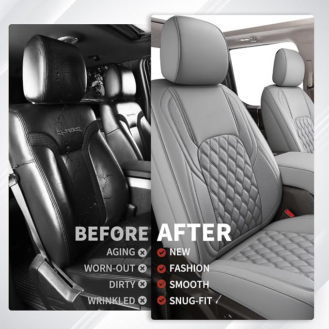 Huidasource Tacoma Front&Back Seat Covers, Gray Leather Car Seat Cushion Cover Accessories Fit for 2016-2023 Double & Crew Cab Toyota Tacoma SR SR5 Limited TRD Sport/Pro/Off Road(Full Set/Gray) - Image 7