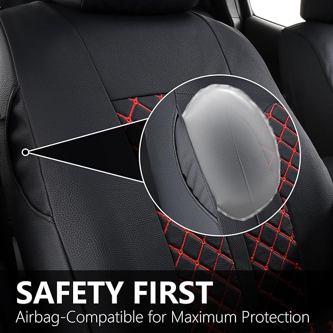Truckiipa Automotive Seat Covers Fit for Toyota Tacoma Front Seat Leather Waterproof Full Coverage Truck Seat Covers Custom Fit for 2005-2015 Toyota Tacoma Double Crew Cab, Front Pair, Black&Red - Image 3