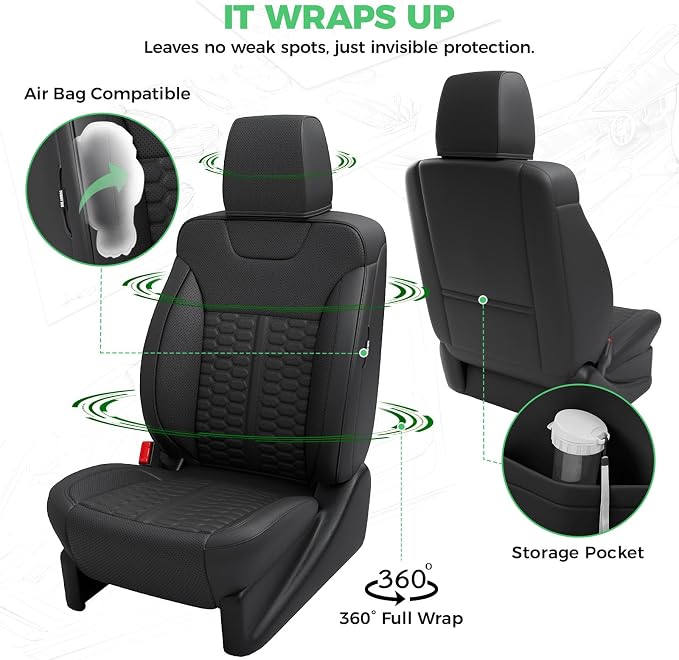 RIDEPOSH Custom Leather Seat Covers for Silverado/Sierra 1500 2014-2018 | Only Crew Cab, Fits 2500/3500HD 2015-2019, Jump Seat Cover(armrest storage only), Protective, Scratch-resistant, Easy-clean - Image 4