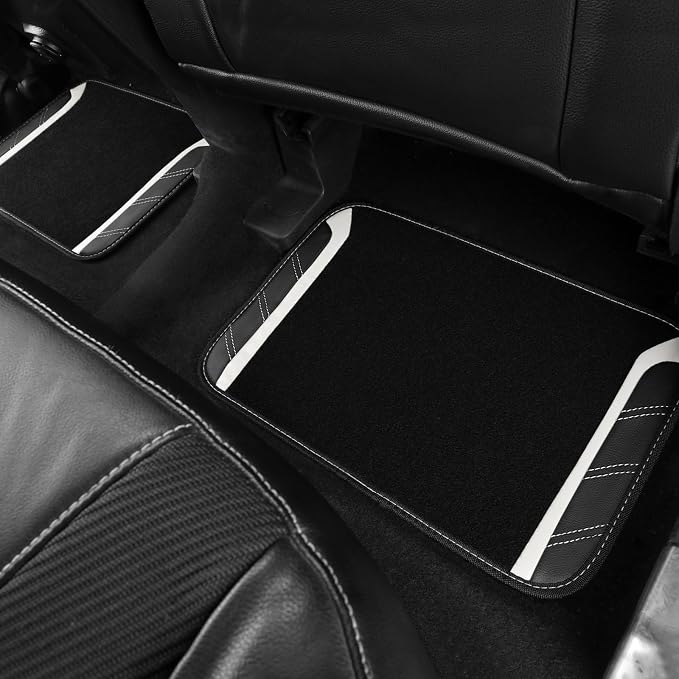 CAR PASS Leather Steering Wheel Cover and Waterproof Car Floor Mats, Microfiber Universal Car Combo Fit for 95% Sedan SUV Van,14.5-15 inch Sporty Anti-Slip Safety Comfortable Design, Black＆White - Image 7