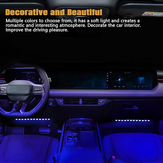 wuyaoyao Car LED Strip Light, 24LED Lights w/Cigarette Lighter, Blue | 12V Ambient Lighting Kit for Decor, RGB Neon Atmosphere Lamps, Under Dash Ambient Night Light, Universal Car Accessories - Image 6