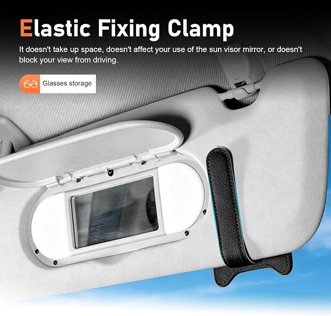 Sunglass Holder for Car, Leather Clip Sun Visor Sunglass Holder, Multi-functional Ticket Card Clip Organizer, Universal Visor Accessories, for Most Cars (Black) - Image 7