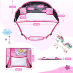 Toddler Car Seat Travel Tray FOR Road Trip Activities, Pink Unicorn | Kids Carseat Tray With 16.7" x 13.4" Smooth Dry Erase Board, Cup holders, Ddjustable Strap & Shoulder Carry Strap - Image 7