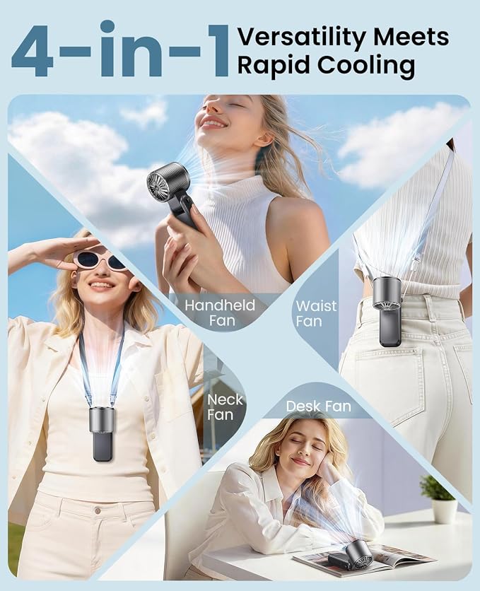 DIGIX Portable Handheld Turbo Fan with Ice Cooling, Rechargeable Personal Fan, Up to 15Hrs Cooling, 100 Speeds 25000RPM Powerful Portable Fan for Travel Outdoor,120° Adjustable, LED Display (Black) - Image 4