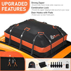 Car Roof Bag Rooftop top Cargo Carrier Bag 15 Cubic feet Waterproof for All Cars with/Without Rack, Includes Anti-Slip Mat, 10 Reinforced Straps, 6 Door Hooks, Luggage Lock - Image 2