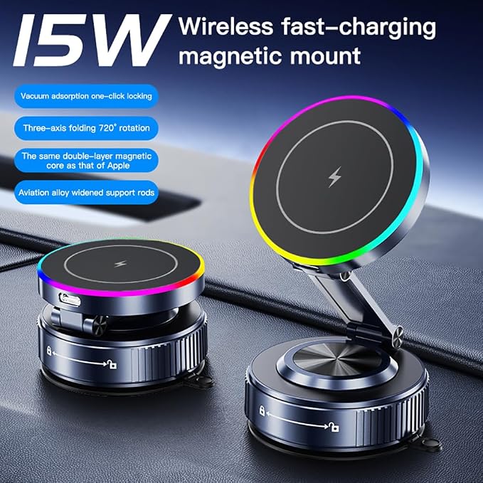 for MagSafe Car Mount Charger,15W Wireless Charge,Phone Holder for Your Car | [120+LBS Strong Suction & 3000gf Magnetic] 360° Adjustable Car Phone Holder for iPhone 17 16 15 14 13 12 Pro Max Air Plus - Image 2