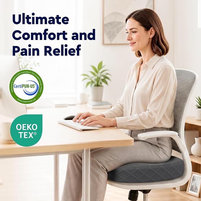 Seat Cushion, Memory Foam Office Chair Cushion - Black, XXX-Large | for Car Seat, Airplane, Desk Chair - Sciatica & Hip & Coccyx Pain Relief Cushion for Long Sitting Office Workers, Car Drivers - Image 8