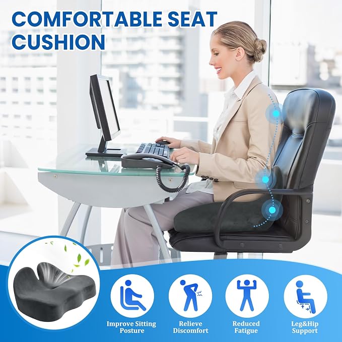 CushZone Ergonomic Seat Cushion, Sciatica Support for Office Chair, Grey | Large Size for Sciatica & Hip & Tailbone Pain Relief, Memory Foam Office Chair Cushion for Car, Long Trip, Desk Chair, Lab - Image 4