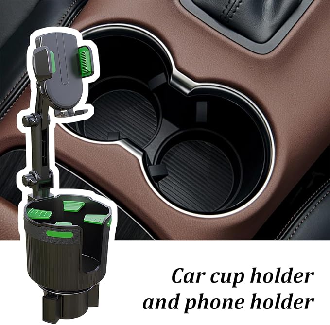 Adjustable Cup Holder Phone Mount 2-in-1 Vehicle Stand Green | Rotatable retractable base, abs construction, anti-slip pads, fits most cars, SUVs, and trucks, automotive accessories - Image 6