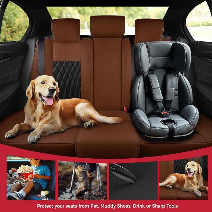 FREESOO Car Seat Covers Full Set Faux Leather Universal Fit Brown Black | faux nappa leather seat covers, waterproof breathable, full set lumbar support, front rear covers, fit sedans suvs pickups - Image 7