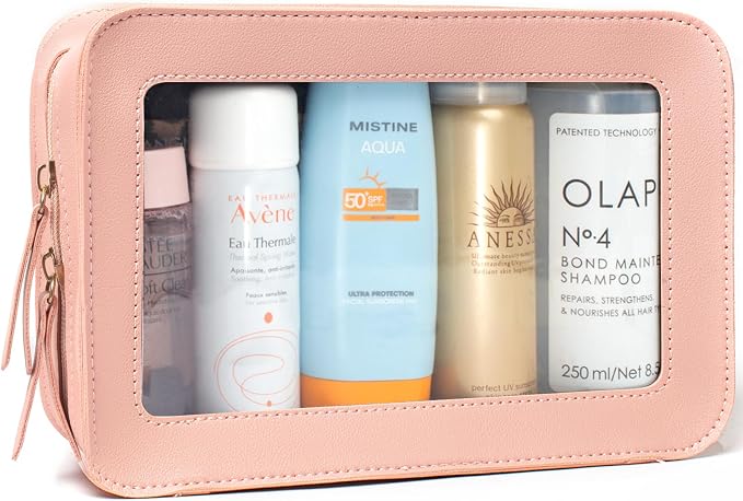 Clear Toiletry Bag, Portable Travel Makeup Pouch with Zipper, TSA Approved Organizer, PVC Cosmetic for Airport Airline Compliant Pink Car Accessories for Women (Pink) by LETGO