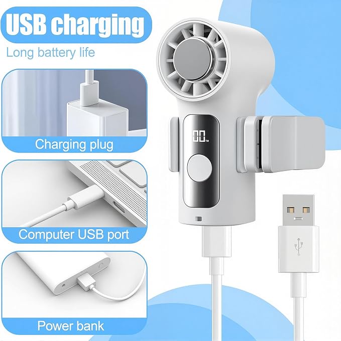 Mini Portable Clip on Fan with LED Display & 6 Wind Speed Levels | Lightweight ABS Clip Fan for Stroller/Office/Camping/Beach - 360° Clamp, Neck Strap, 3000mAh Battery, Semiconductor Cooling - Image 5