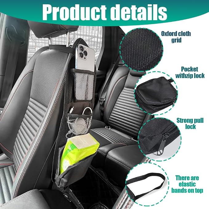 2PCS Car Seat Storage Hanging Bag, Car Seat Side Organizer, Multifunctional Cars Mesh Net Pocket, Multi-Pocket Seats Side Storage Interior Accessories Universal for Cars SUV (Black, 2PCS) - Image 4