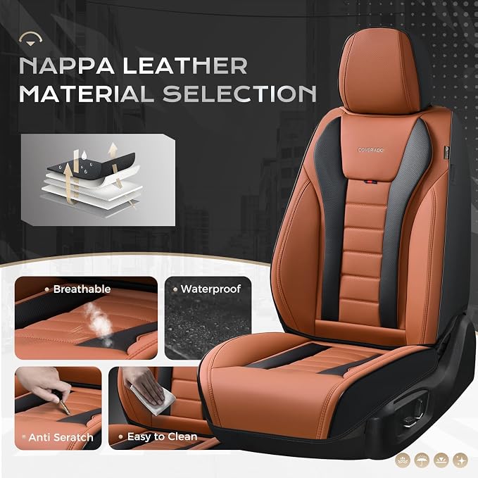 Coverado Car Seat Covers, Front Covers for Cars, Car Seat Cover Front Seats, Automotive Seat Cover, Waterproof, Leather Car Seat Cushion, Universal Interior Covers Seat Protectors for Most Cars - Image 2