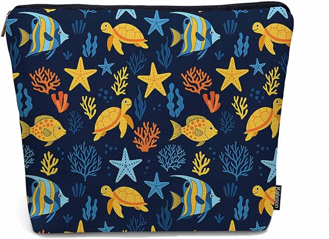 Sea Animal Makeup Bags Makeup Organizer, Ocean Sea Turtle Starfish Seaweed Flax Toiletry Bags Travel Cosmetic Bag Makeup Purse Pouch Skincare Bag Wallet Bags For Women Female Mom Daughter by Unknown