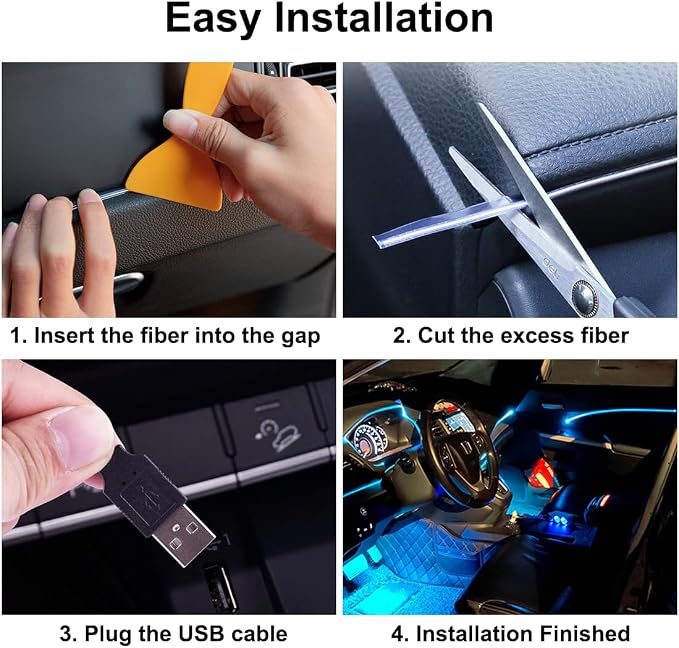 EL Wire Interior Car Lights, 16.5FT USB Ambient Lighting Strip, Ice Blue | Neon Glowing Strobing Electroluminescent Wire, 6mm Sewing Edge, Inside Car Lighting Accessories - Image 5