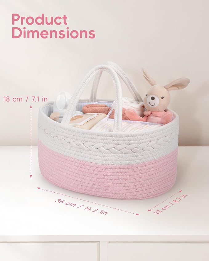 Maliton Diaper Caddy for Baby Girl-Cotton Rope Diaper Caddy, Diaper Organizer for Changing Table, Portable Baby Basket for Storage Baby Stuff, Newborn boy girl baby essentials Registry Items - Image 2