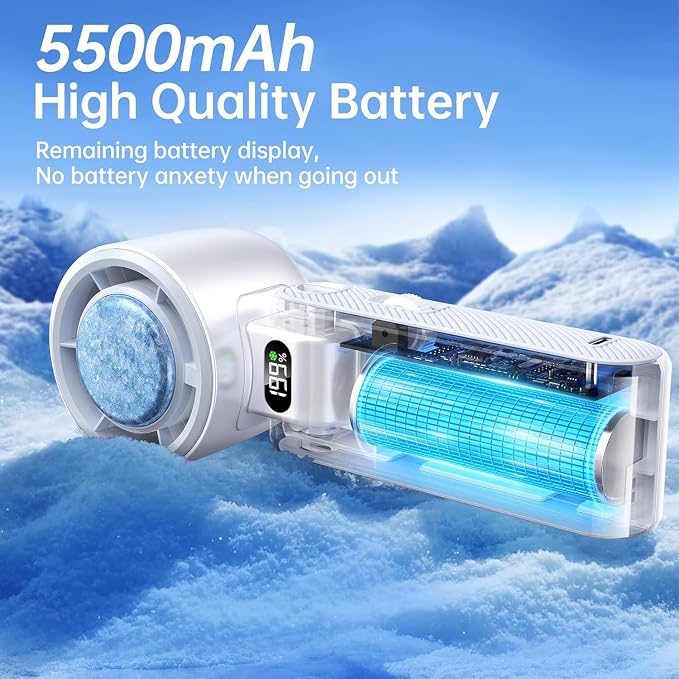 Pro Handheld Portable fan with Ice Cooler 5500mAh 199 Speeds | Hand Held Fan Rechargeable portable fan Powerful Mini Personal fan for Travel, Outdoor, Beach & Makeup - Image 4