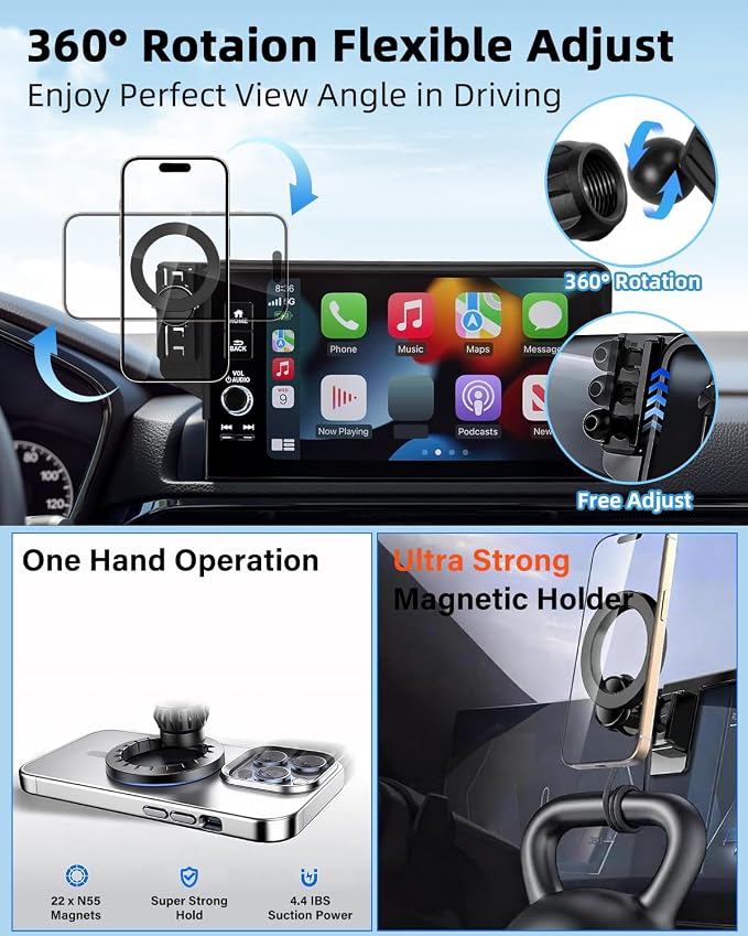 PZK Car Phone Holder for Toyota Prius 2023-2025 2026 Accessories 12.3-Inch | Strong Magnetic Compatible with MagSafe Screen Phone Mount Fixed Clip with Sunglasses Storage Box 360° Rotation Hands Free - Image 4