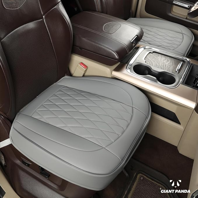 GIANT PANDA Bottom Seat Cover for Trucks&SUV, Front PU Leather Driver Seat Protector Fit for Chevy,Ram,Toyota,GMC,Ford F150 F-Series (Grey-2PCS) - Image 2