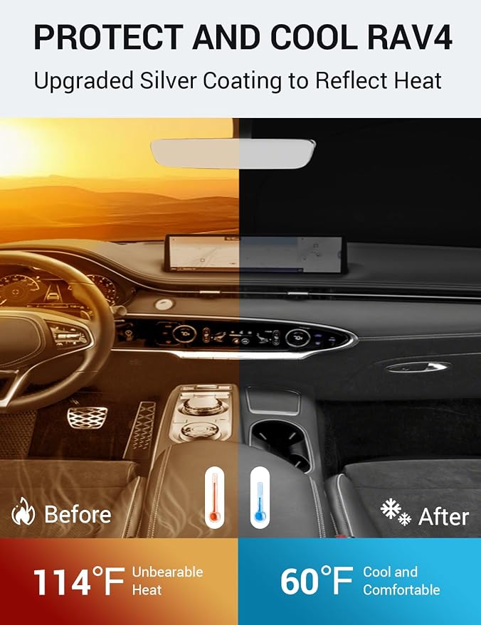 Proadsy Custom Fit 2022-2026 Genesis GV70 Windshield Sun Shade, Blocks Heat | 240T Heat Shield, Drops Temp 54°F, Blocks 99% UV, Prevents Dashboard Cracking, Summer Parking & Beach Trips, Easy Twist-Fold - Image 3