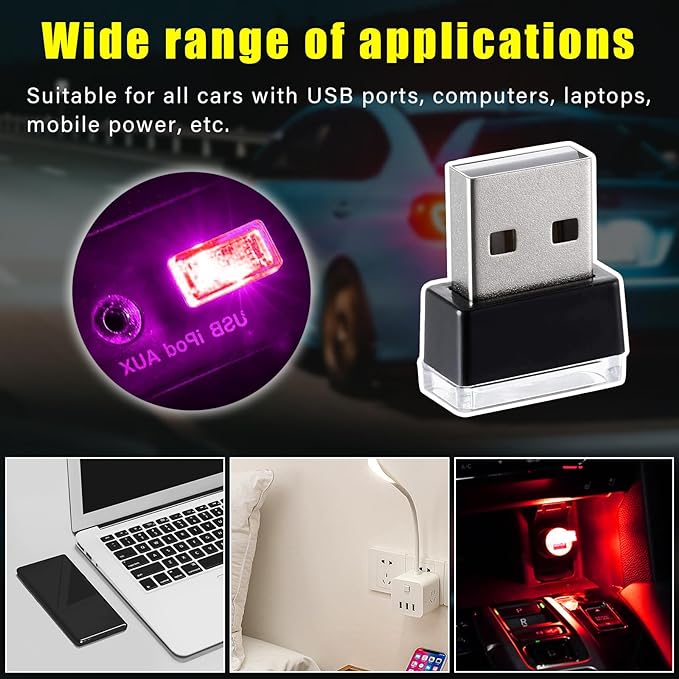 Augeny 7 PCS USB LED Car Interior Atmosphere Lamp, Plug-in USB Decor Night Light, Portable Auto Ambient Lighting Kit, Universal Vehicle Interior Accessories for Most Cars (Multi-Color) - Image 6