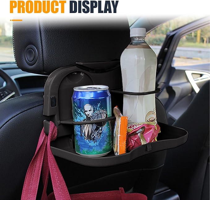 Car Cup Holder Tray, Foldable Detachable Car Headrest Backseat Organizer, Multifunctional Adjustable Food Table Tray, Universal Auto Travel Accessories for Most Cars/Trucks/SUVs (Grey) - Image 5