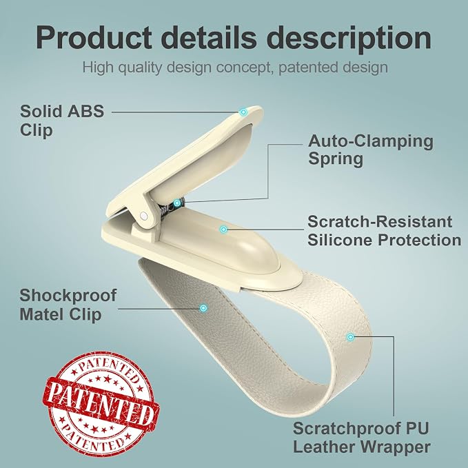 Veharvim Sunglass Holder for Car (2 Pack, One-Handed Operation, Gentle & Secure Hold, Silicone Padded, Universal Fits Sunglass and Car Visor) - Sunglasses Clip for Car Visor (Beige, 2 Pack) - Image 5