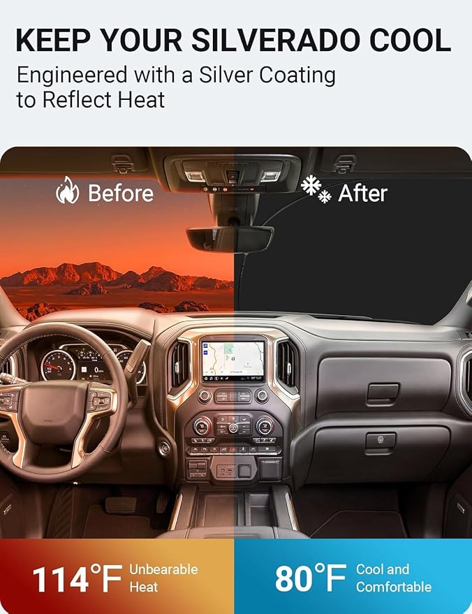 Proadsy Custom Fit Car Windshield Sun Shade for 2014-2018 Chevy Silverado | 240T Heat Shield, Drops Temp 54°F, Blocks 99% UV, Prevents Dashboard Cracking, Summer Parking & Beach Trips, Easy Twist-Fold - Image 3