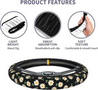 Daisy Flower Steering Wheel Cover 15 Inch + 2Pc Cute car Coasters Set | Anti-Slip Breathable Universal Car Wheel Cover Soft Comfort Grip Accessories for Women Men - Image 5