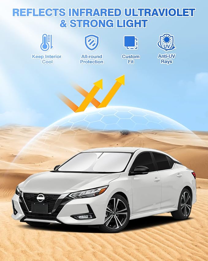Canvcle Sunshade for 2020-2025 2026 Nissan Sentra Windshield Sun Shade Side Rear Window Shade Cover Sun Visor Shield Privacy Protection Keep Vehicle Cool Black 6PCS - Image 2