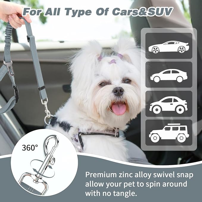 BWOGUE 2 Pack Dog Seat Belt for Car, Headrest Restraint, Elastic Bungee | 18-30 in Adjustable, Headrest Mount, Metal Buckle, Use with Dog Harness, Small-Large Dogs, Harness in Vehicle Travel for Pet - Image 6
