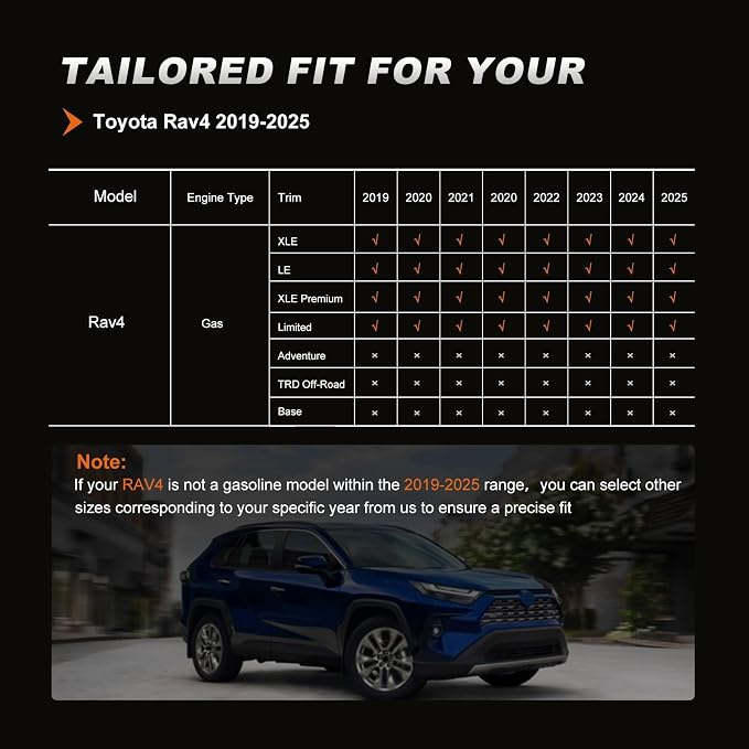 Custom Fit Car Seat Covers for Toyota RAV4 2019-2025 (Gasoline) | LE XLE XLE Premium Limited(Not for Hybrid RAV4 ),Full Set Full Coverage Faux Leather Black - Image 2