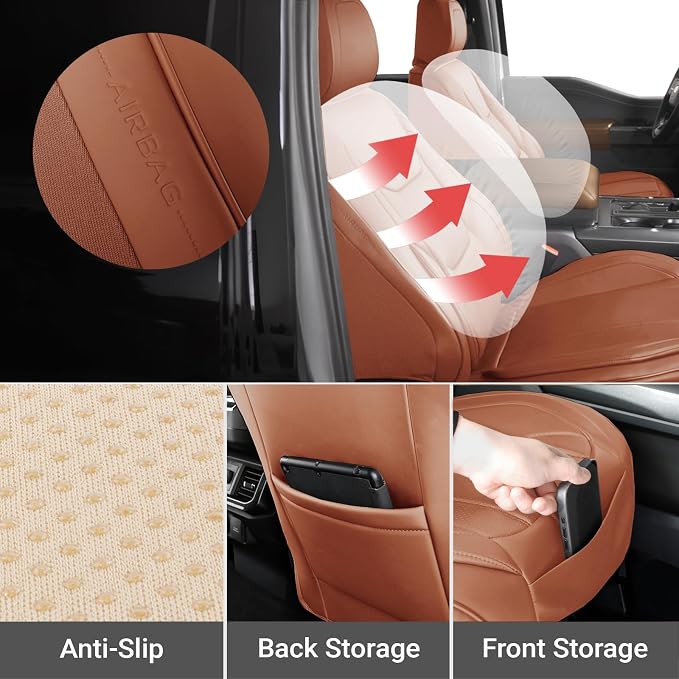 Coverland Custom SUV Car Seat Covers for 2019-2024 Subaru Forester | Premium Waterproof Faux Leather Non-Slip Memory Foam Airbag Compatible Custom Fit Interior Protector [Front Seat-Camel Brown] - Image 6