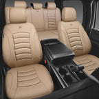 CAR PASS 3D Foam PU Leather Car Seat Covers, Universal Seat Covers Full Sets for Trucks SUV Sedan Automotive Seat Covers Armrest Airbag Compatible Waterproof Comfortable Faux Nappa Leather All Beige - Image 2