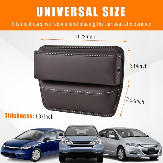 Ziciner Car Seat Gap Organizer, Premium Leather Auto Seat Storage Box, Vehicle Adjustable Front Seat Gap Filler, Car Seat Side Pocket Organizer for Phones, Glasses, Keys, Money, Cards (Coffee) - Image 2