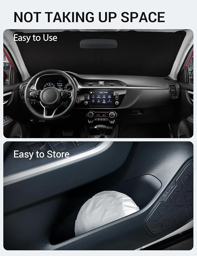 Proadsy Custom Fit 2018-2023 Kia Rio Windshield Sun Shade, Blocks Heat | 240T Heat Shield, Drops Temp 54°F, Blocks 99% UV, Prevents Dashboard Cracking, Summer Parking & Beach Trips, Easy Twist-Fold - Image 9