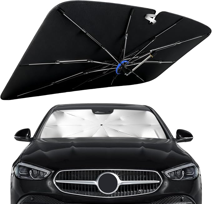 Windshield Sun Shade for Benz C-Class 2014-2026 with 360° Rotating Shaft | Custom Fit Umbrella Sunshade for UV Blocking, Interior Heat Protection, Easy Storage, UPF 50+ Cool Windshield Cover by Lonyaqui