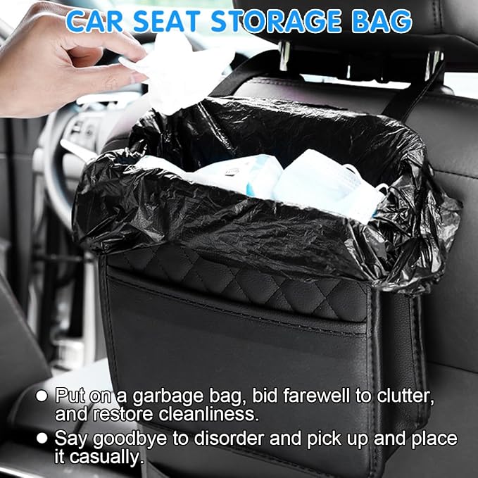 Mandark PU Leather Car Seat Back Organizer, Red | Three-pocket layout with clear panel, elastic strap installation, fits most cars, SUVs, and trucks, car interior accessories - Image 3