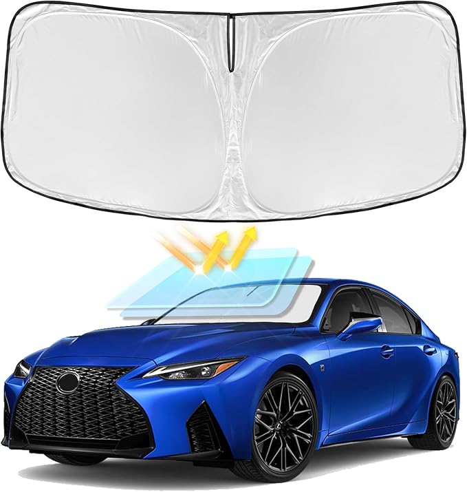 Windshield Sun Shade for 2021-2026 Lexus is IS250 IS350 IS300 IS460 F Sport | 4 Layers Car Sunshade for Lexus Front Windows Shade Cover Custom Fit IS Sun Visor 250T Shade Blocks UV Rays Car Accessories by ZOIBVCARSUNSHADE