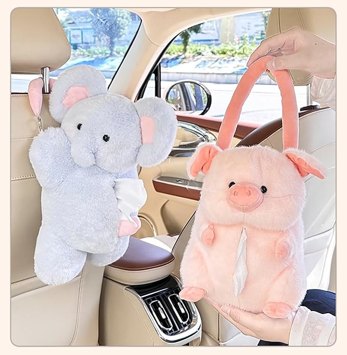 Tissue Box Cover Plush Tissue Box Holder for Car, Home, Decorative Holder/Organizer for Bathroom Vanity Countertop, Nightstands, Office Desk-Fuzzy Elephant - Image 5