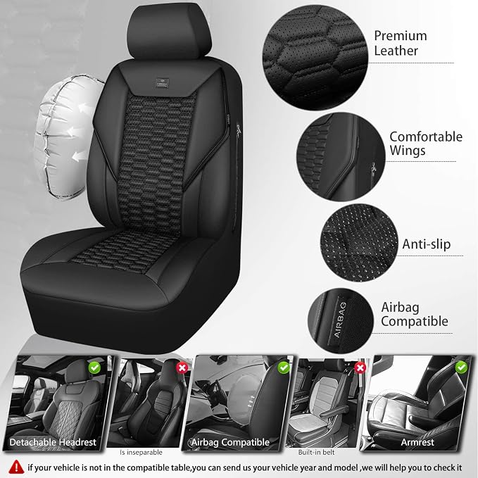 CAR PASS 3D Foam PU Leather Car Seat Covers Full Set,Luxury Breathable Faux Leather Seat Covers for Car,Anti Slip Universal Fit for SUVs Vans Sedan Truck Automotive,Armrest Airbag Compatible All Black - Image 3
