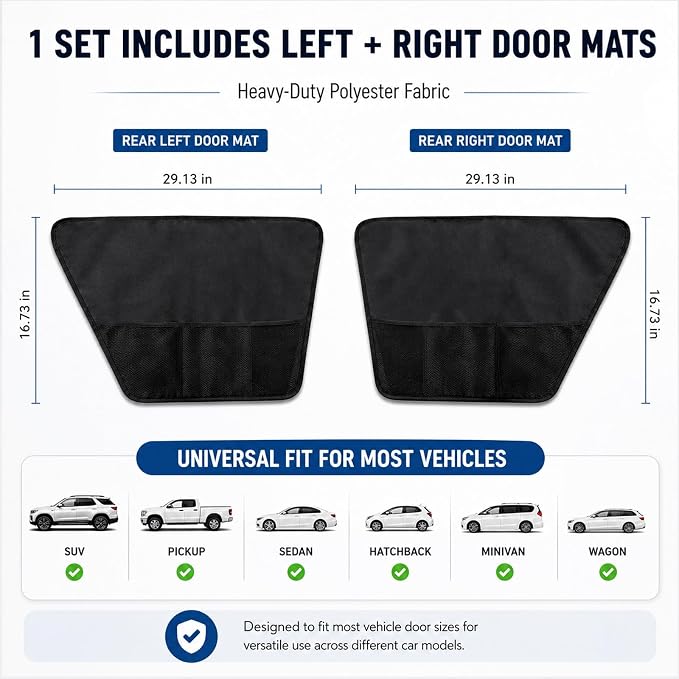 Dog Car Door Protector 2Pack Waterproof Anti Scratch SUV Truck Paw Guard | 600D Oxford,10 Heavy Duty Velcro & Reinforced PP Anchors,Window Safe Install,Storage Pocket,Mud Drool Claw Proof Washable - Image 3