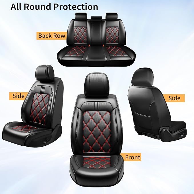 Soul Car Seat Covers Custom Fit for Kia Soul 2010-2026, Premium Full Coverage Leather Automotive Seat Protectors, All Seasons Waterproof Breathable, Airbag Compatible (Full Set, Red & Black) - Image 8