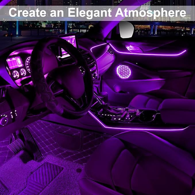 EL Wire Interior Car LED Lights, 16.5FT USB Ambient Lighting Strip, Purple | Neon Glowing Strobing Electroluminescent Wire, 6mm Sewing Edge, Inside Car Lighting Accessories - Image 3