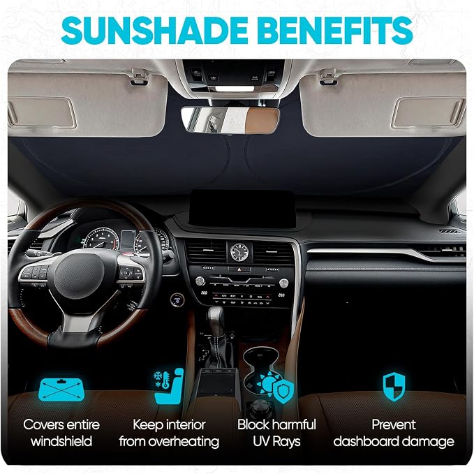 FORTEM Windshield Sun Shade - Sunshade for Car Windshield - 240T Polyester | Foldable Window Shade | Heat & UV Shield | Storage Bag - Image 5