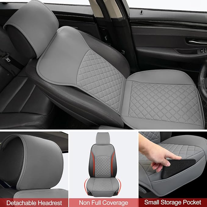 BEITK 2 Pack Leather Front Car Seat Covers with Side Wrap Grey | PU Leather, Waterproof, Scratch-resistant, Universal Fit for Cars Trucks SUV, Easy to Install - Image 4